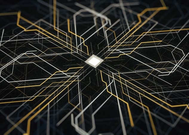 Futuristic ai, circuit board style pattern