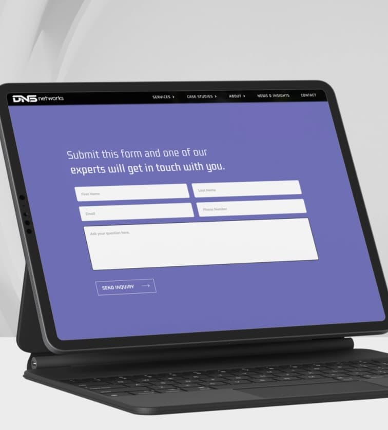 Website mockup of DNS networks on a tablet laptop